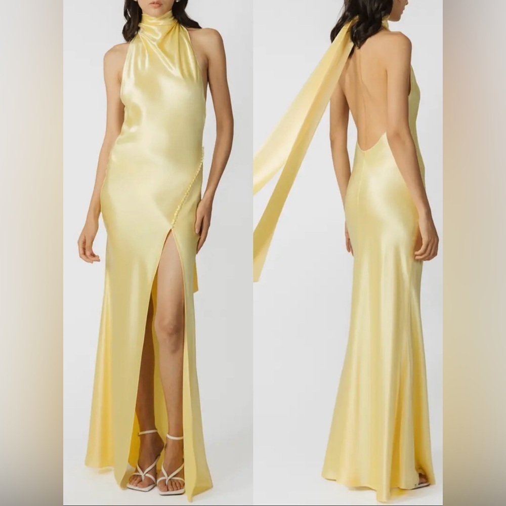 NEW anthropology SAU LEE Penelope High-Neck Backless Satin Gown yellow Sz 12